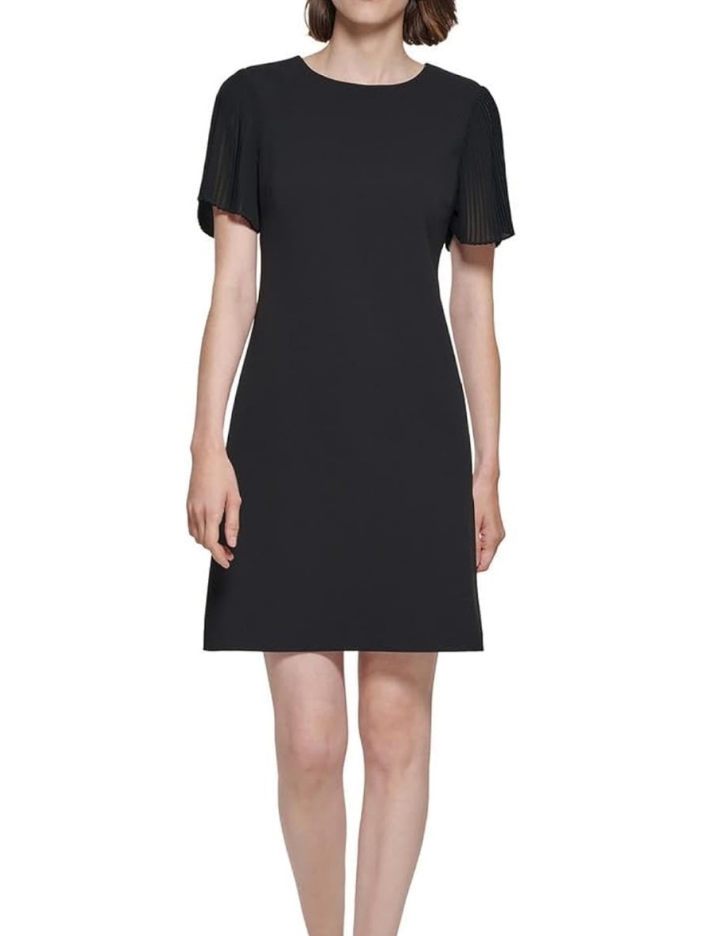 Tommy Hilfiger Black Pleated Sleeve Midi Dress